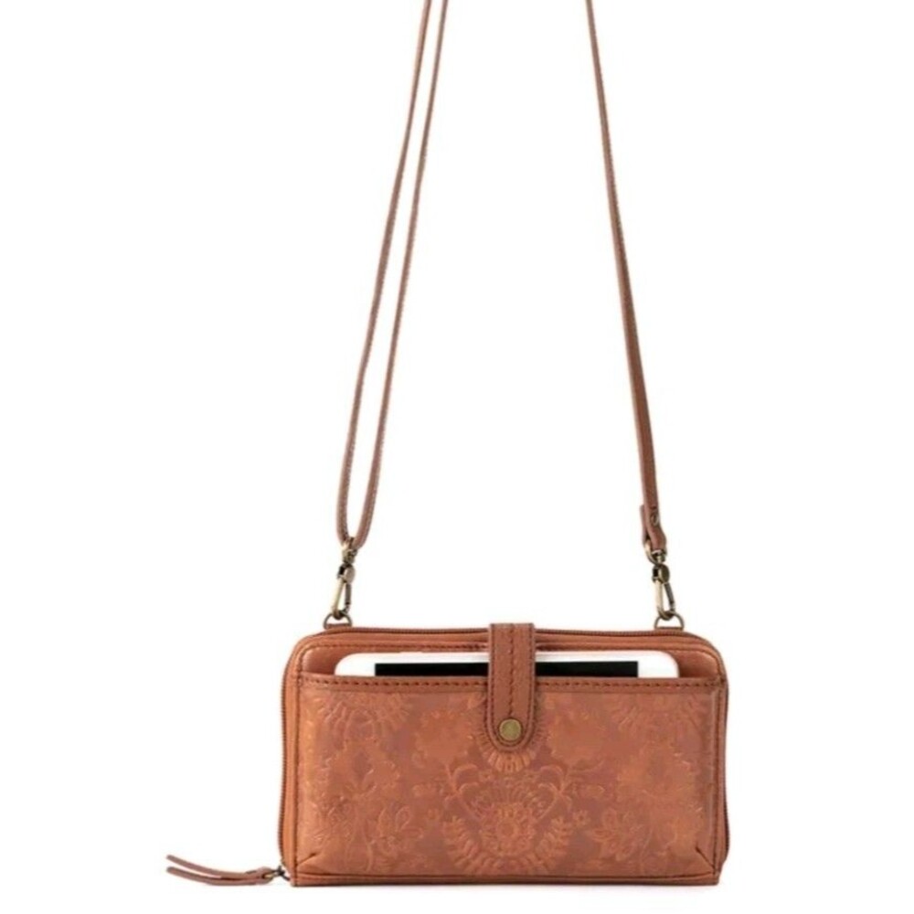 The Sak Iris Leather Crossbody Smartphone Wallet Brown Floral NWT - Picture 16 of 16